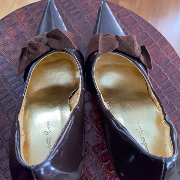 Charlotte Russe Faux Patent Leather & Suede Bow High Heel Shoes Women’s Size 7 - Picture 7 of 10
